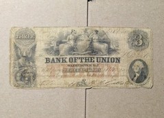 Bank of the Union Washington, D.C. $3 Obsolete Banknote Uncertified Ungraded