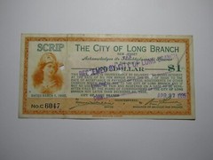 $1 1935 Long Branch New Jersey NJ Obsolete Currency Bank Note Scrip City of LB!