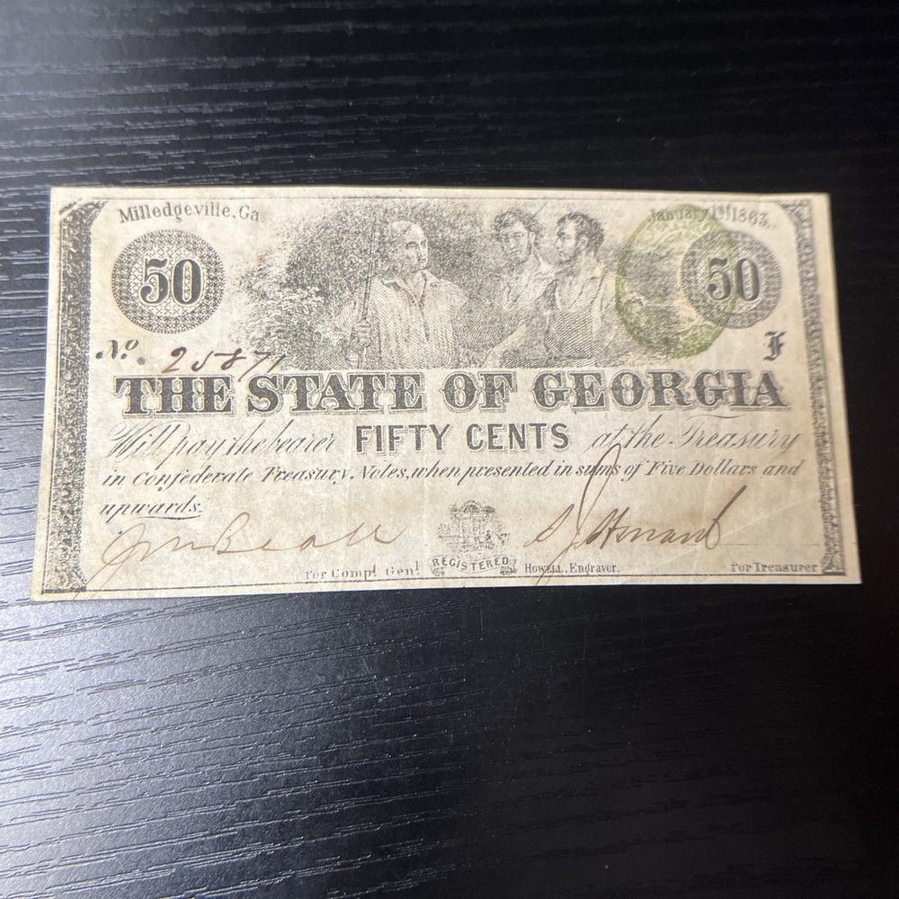 Mint 50-cent banknote issued by the State of Georgia on January 1, 1863
