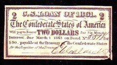 1863 CONFEDERATE STATES OF AMERICA $50 BOND COUPON. VERY FINE.