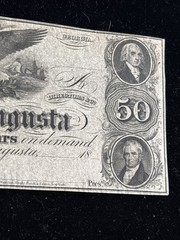 Bank of Augusta $50 Unissued Un-Numbered Note State of Georgia Obsolete Currency
