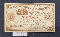 WPCoins ~ W.H. Cooper & Co. Bankers, Montrose PA $0.05 Cent 1863