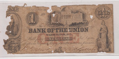 $1 The Bank of the Union 1851 Washington D.C. Obsolete Note Marsh Dollar Bill