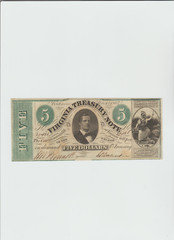 1862 $5 Virginia Treasury Note ….. High Grade