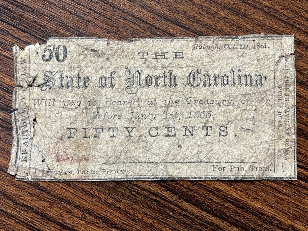 50 Cents Obsolete Currency The State of North Carolina 1861 Circulated #75431