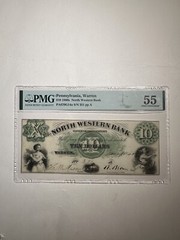 North Western Bank Pennsylvania Warren $10 1860s About Uncirculated 55