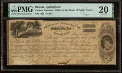 1840s ILLINOIS Springfield, Public Works Office Obsolete Banknote Currency, PMG