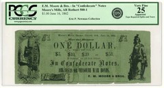 1862 $1 E.M. Moore & Bros. – Moore’s Mills, ARKANSAS Note PCGS VF 25