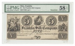 OH112404 Remainder 1830s $5 Franklin Silk Company (OH) Obsolete Note, PMG 58 EPQ