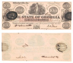 1862 $100 The State Of Georgia Milledgeville Cr-1 Civil War Era Unc. #6139