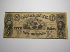$5 18__ New Orleans Louisiana Obsolete Currency Bank Note Remainder Canal UNC++