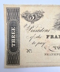1830’s $3 The Frankfort Bank of Kentucky Obsolete Note – Early KY Frontier Issue