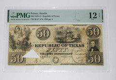 1840 PMG F12 NET Austin Republic of Texas $50 Fifty Dollar Treasury Note 57017F