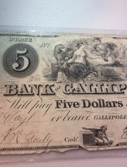 Scarce 1839 $5 Bank of Gallipolis- Under 200 Exist Today- Obsolete Currency Note
