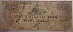 Counterfeit 1863 NEW ENGLAND BANK $5 Bill Boston Massachusetts Obsolete – SCARCE