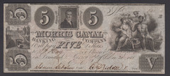1838 $5 Morris Canal & Banking Company Jersey City, New Jersey RARE ORNATE BACK