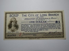 $1 1934 Long Branch New Jersey NJ Obsolete Currency Bank Note Scrip City of LB