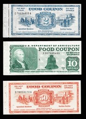 FOOD STAMP COUPON 3 COUPONS $2.00 $10.00 50c USDA AGRICULTURE scrip TOKEN UNC