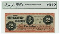 1862 Bullion Bank Washington DC $2 Obsolete Note LCG UNC 64 PPQ (66983)