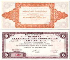 $10 Georgia Clearing House Certificate 1933 Depression Scrip