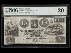 Republic of Texas 1839-1841 Austin $10 Government Banknote Currency TX-CRA5, PMG