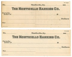 193X Monticello Banking Co. Monticello KY Group of 2 Blank Checks (67503OZ)