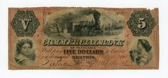 1860’s $5 The Commercial Bank of Tennessee – Memphis, TENNESSEE Note w/ TRAIN