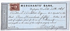 CIVIL WAR 1864 $150 Merchants’ Bank of Burlington, VT Certificate of Deposit