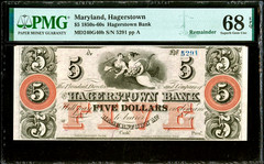 1850-1860’s Maryland Hagerstown Bank $5 Obsolete Banknote G40b PMG Superb 68EPQ