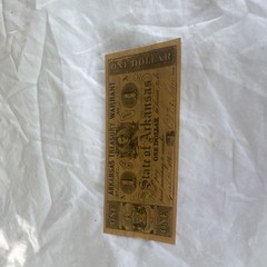 1862 Arkansas Treasury Warrant $1 One Dollar Note Bond Certificate