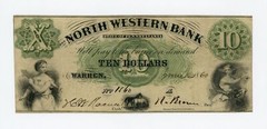 1860 $10 The North Western Bank – Warren, PENNSYLVANIA Note