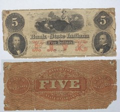 1857 Bank of the State of Indiana $5 Obsolete Note IN-120-25 5G9D