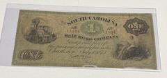 1873 $1 South Carolina Rail Road Remainder Fare Note CHARLESTON (Sheheen 664)
