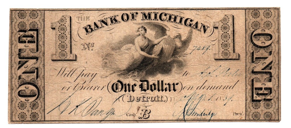 MI $1 DETROIT The Bank of Michigan Sept 1, 1839 Haxby MI-140 G6