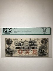 Bank Of Tekama In Burt County Tekama Nebraska $1 1857 Very Fine Apparent
