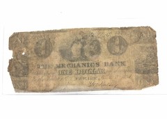 1851 Mechanics Bank Of Newark New Jersey $1 Defunct Currency Note 1825-T