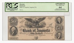 Remainder 18__ $50 Bank of Augusta, Georgia Obsolete Bank Note, PCGS 64 Apparent