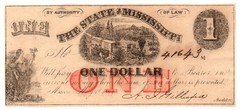 1864 $1 State of Mississippi, Macon Obsolete -Crisp Uncirculated! Civil War Era!