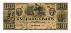 1856 $100 The Exchange Bank – Norfolk, VIRGINIA Note (Salem Branch)