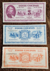 FOOD STAMP COUPON 3 COUPONS $2.00 $5.00 50c USDA AGRICULTURE scrip TOKEN