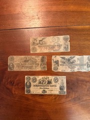 A Collection Of 4 Bank Notes Incl 2 Cochituate Bank- $3 &$1 1850-59 & Hartford