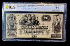 $20 1850s CANAL BANK NEW ORLEANS, LOUISIANA REMAINDER LA-105-G36a Choice UNC 64