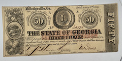 1863 $50 The State of Georgia Milledgeville Ga Obsolete Civil War Era Bank Note