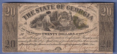 1864 Twenty Dollar Bill State of Georgia $20 Milledgeville Civil War Era Note