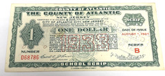 1934 THE COUNTY OF ATLANTIC ONE DOLLAR SCHOOL SCRIP ATLANTIC CITY NEW JERSEY