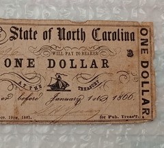 USA $1 ~ One Dollar Note~ State Of North Carolina ~ Raleigh Oct. 19th 1861