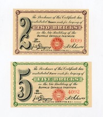 (Pair) 1894 20c, 50c The Buffalo Catholic Institute – NEW YORK Scrips CU