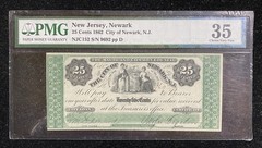 1862 The City of Newark New Jersey Twenty-Five Cents 25c Obsolete Note