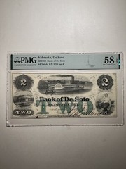 Bank Of De Soto Nebraska $2 1863 Choice About Uncirculated 58 EPQ