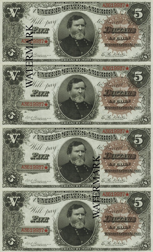 Fr 360 1890 $5 Treasury Note General George H. Thomas Currency Sheet REPRO